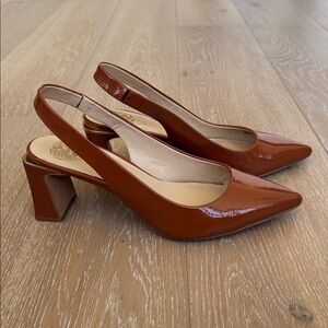 Vince Camuto Women's Hamden Pointed Slingback Patent Leather Pump Heels.